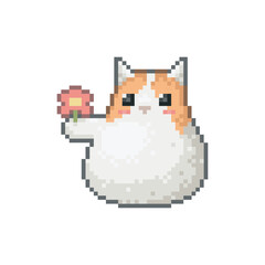 Kitten giving a flower, pixel art anima