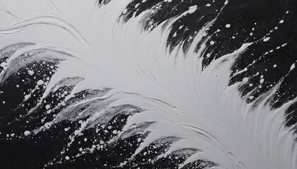 Obraz premium Abstract acrylic painting with white brushstrokes and splashes on a black background