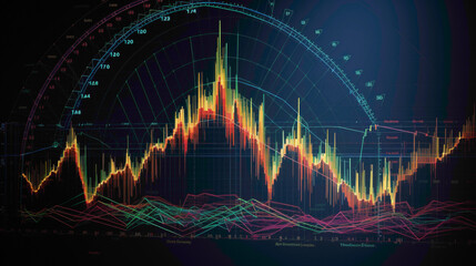Naklejka premium A picturesque Gann fan chart featuring angular lines projecting from key price points, providing insights into potential support and resistance levels.