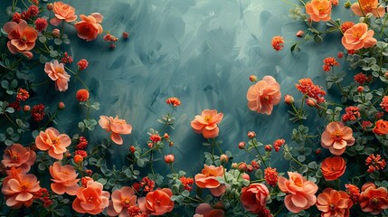 Spring blossoms surrounding a central text area.