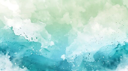 Fototapeta premium Abstract Watercolor Background Blue, Green, and White Sky Concept with Color Splash Design and Fringe Bleed Stains