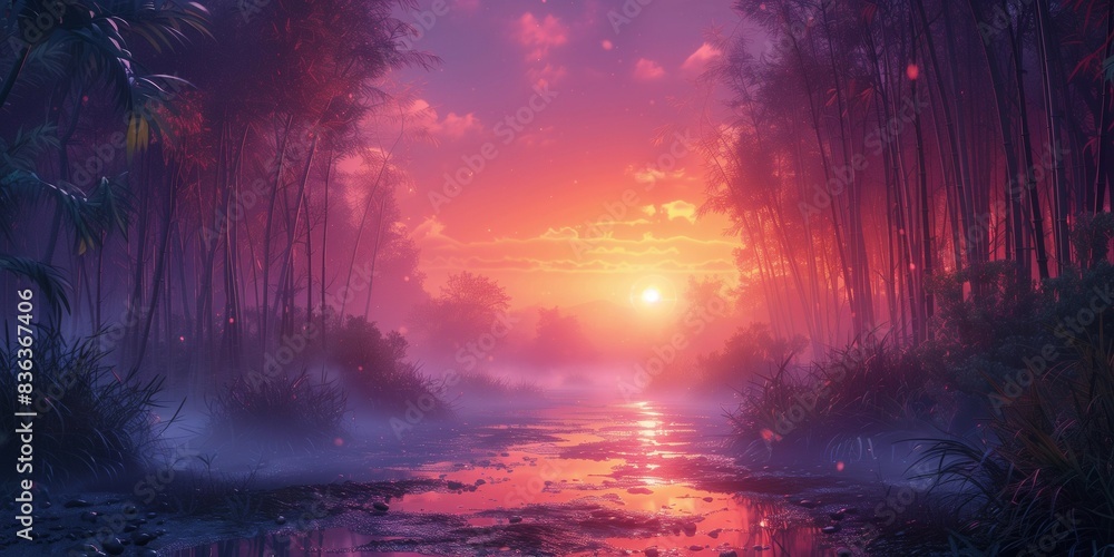 Canvas Prints Twilight Tranquility in the Bamboo Grove, generative ai