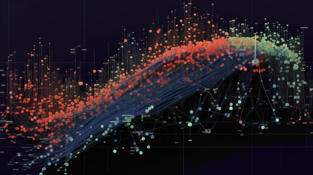 A scatter plot mapping out correlations between different market indices, characterized by vivid data points on a high-resolution monitor.