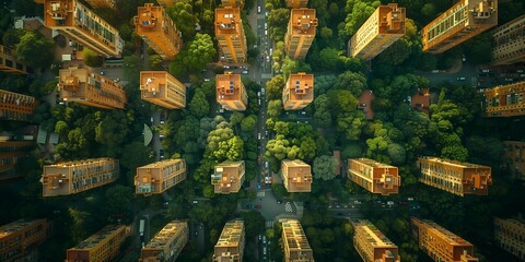 Fototapeta premium Aerial View of Urban Growth: Residential and Commercial Mix, generative ai