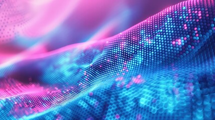 Abstract background in pink and blue with blurred movement grid patterns and halftone textures