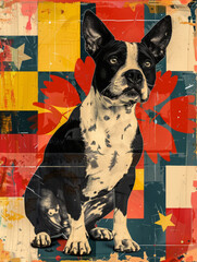 Fototapeta premium Retro French Bulldog Bliss - Colorful abstract Poster