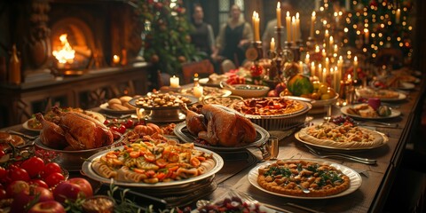 Fototapeta premium All-Inclusive Thanksgiving Feast, generative ai