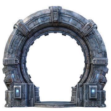 Futuristic sci-fi portal with metallic design, perfect for fantasy and science fiction themes. High-resolution digital artwork. transparent backgrounds
