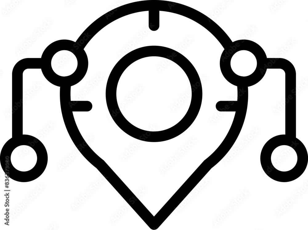 Poster black line art vector illustration of a gps location pin merged with technology circuit elements