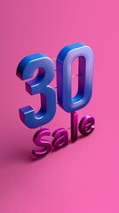 Bold Sale Concept with 3D 30% on Minimalist Background for Text Overlay