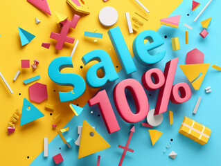 Bold Sale Promotion Post Design with 3D "10%" Text Element on Minimalist Background - Space for Custom Text Insertion on Right Side