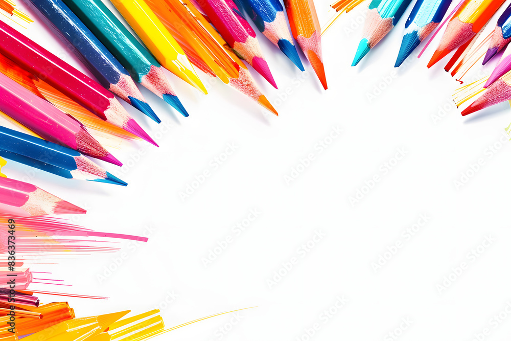 Aufkleber colored pencils set on a plain white background with space for text