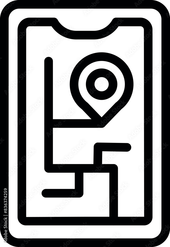 Poster black line art icon of a mobile gps navigation app with location pin