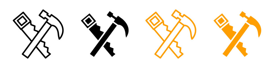 Hand saw and hammer icon logo set vector