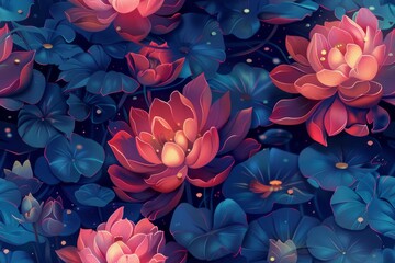 A radiant seamless floral tapestry like pattern design for visually striking artwork