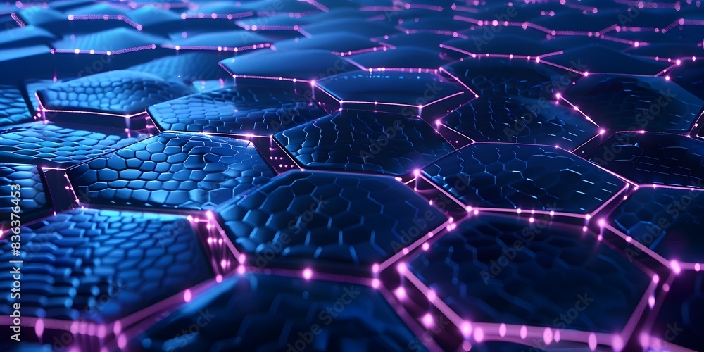 Poster abstract background with dark blue and glowing hexagons, creating an elegant and futuristic design