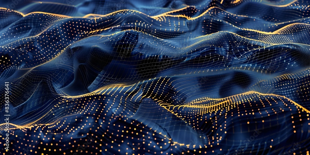 Poster abstract background with dark blue and glowing hexagons, creating an elegant and futuristic design