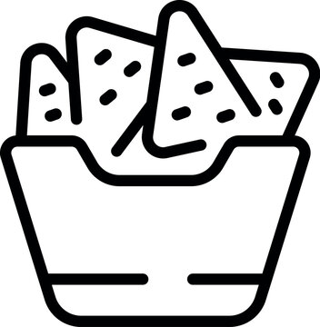 recommend clip art: Black and white vector drawing of a bowl full of nacho chips, perfect for menus and food designs