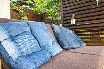 Garden terrace, resting place, flowers, wooden pergola