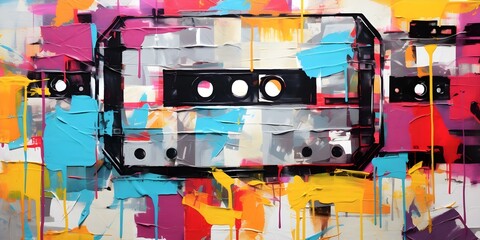 Contemporary Pop art collage with colorful cassette tape music theme for celebration. Concept Pop Art, Collage Art, Music Theme, Cassette Tape, Celebration