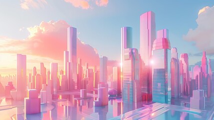 Fototapeta premium Lublae City skyline with futuristic architecture, Urban, Neon and pastel colors, 3D rendering, Showcasing modern urban design