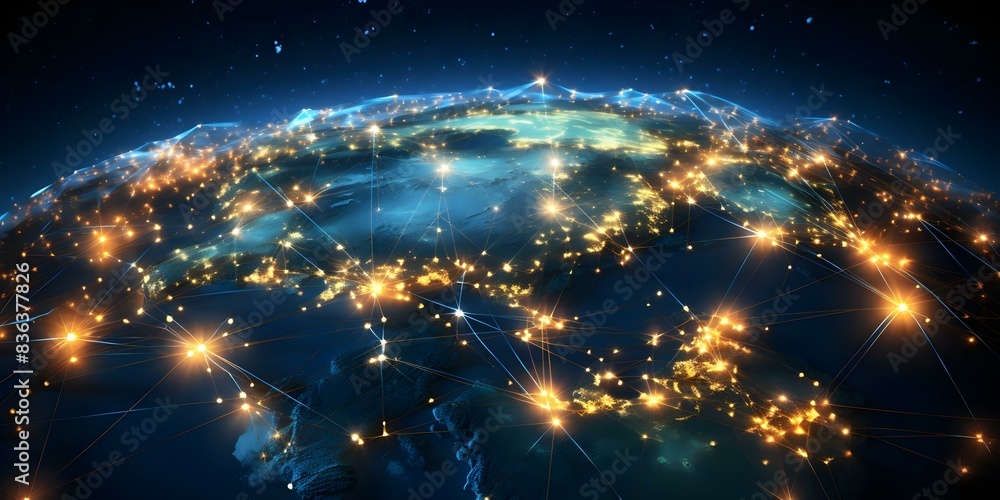 Poster global network connectivity and internet communication technology. concept global network connectivi