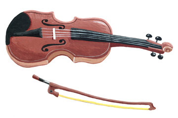 Brown violin with bow