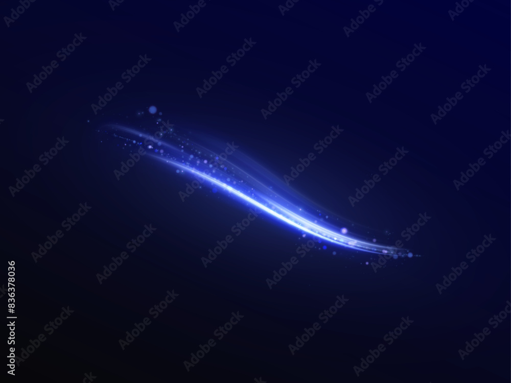 Poster blue line curve light effect. glowing blue magmatic effect. abstract effect of light energy movement