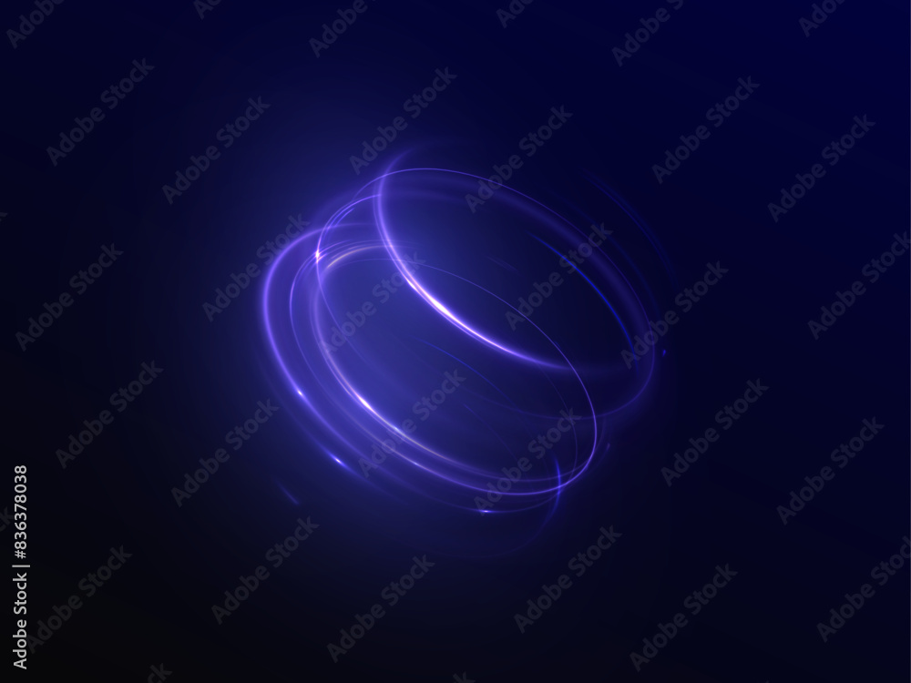 Aufkleber Dynamic blue lines of light with glow effect. Rotating light shiny half rings. Abstract sparkling dynamic light speed lines. Vector 10 EPS