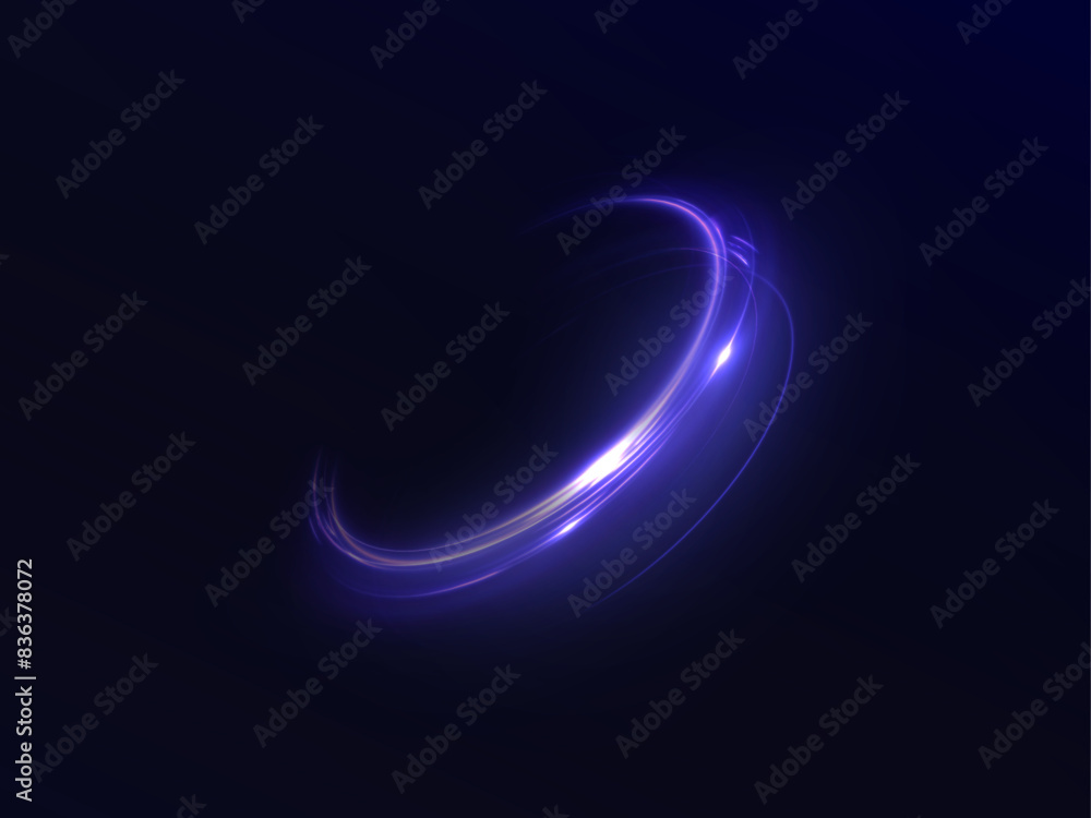 Aufkleber Dynamic blue lines of light with glow effect. Rotating light shiny half rings. Abstract sparkling dynamic light speed lines. Vector 10 EPS