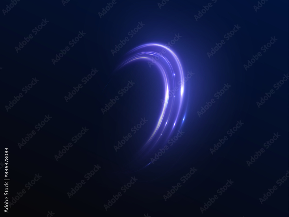 Aufkleber Dynamic blue lines of light with glow effect. Rotating light shiny half rings. Abstract sparkling dynamic light speed lines. Vector 10 EPS