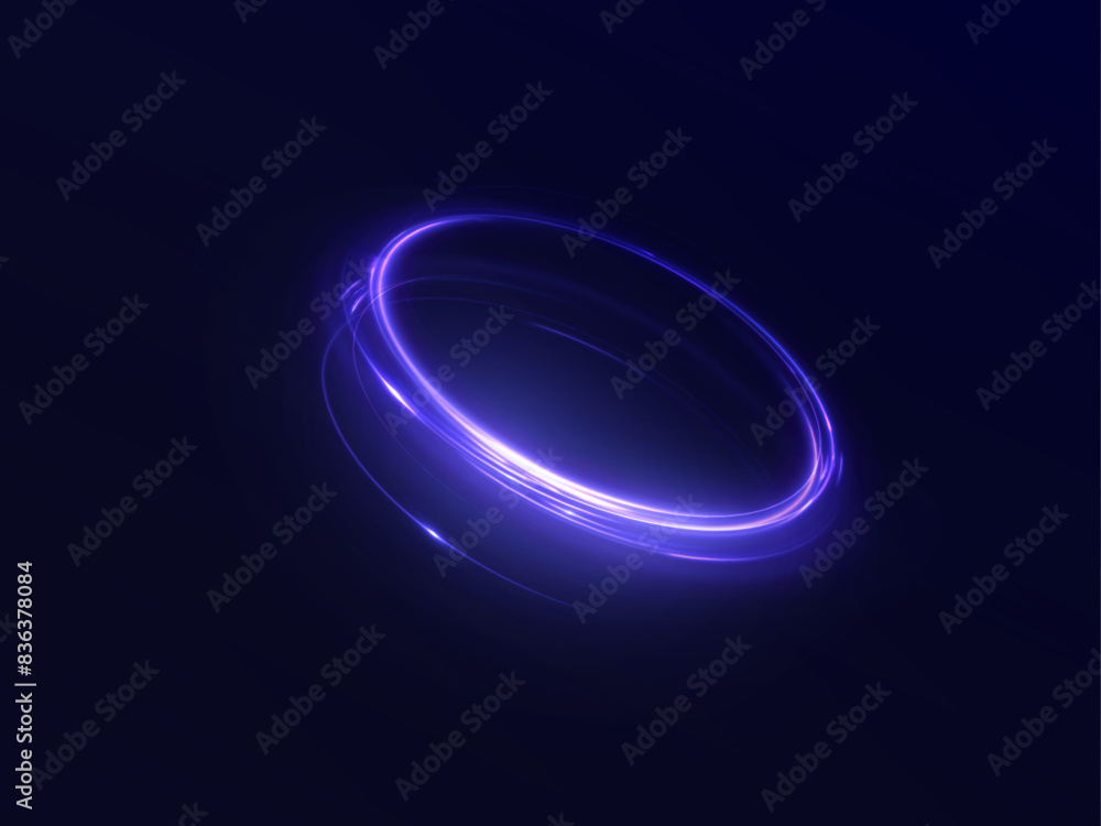 Poster portal light effect on a dark background. light bright blue swirl. bright light round teleport podiu