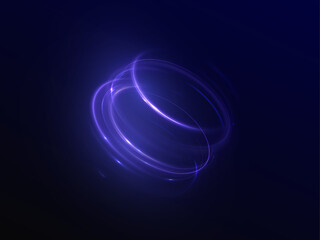 Dynamic blue lines of light with glow effect. Rotating light shiny half rings. Abstract sparkling dynamic light speed lines. Vector 10 EPS
