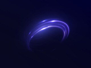 Dynamic blue lines of light with glow effect. Rotating light shiny half rings. Abstract sparkling dynamic light speed lines. Vector 10 EPS