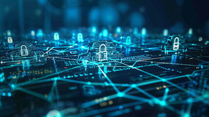 Visual depiction of a cyber security concept showcasing lock and key symbols binary code elements and network connections highlighting the importance of safeguarding digital assets