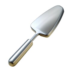 Stainless steel spatula gleams shiny, reflective Metal silver spatula.  Modern bakery equipment essential for pastry chefs.  Brushed metal surface clean, minimalistic Metal silver spatula.