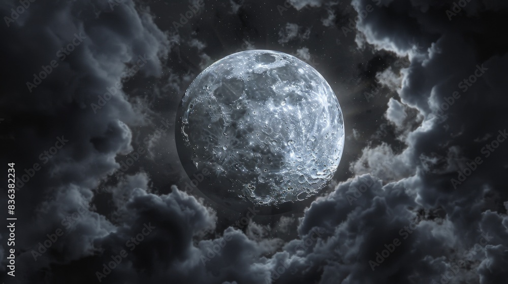 Poster a dramatic sky with clouds drifting across the moon, creating a captivating lunar spectacle