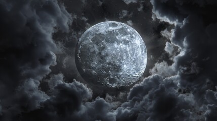 A dramatic sky with clouds drifting across the moon, creating a captivating lunar spectacle