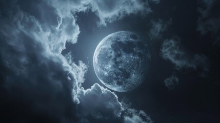 A dramatic sky with clouds drifting across the moon, creating a captivating lunar spectacle