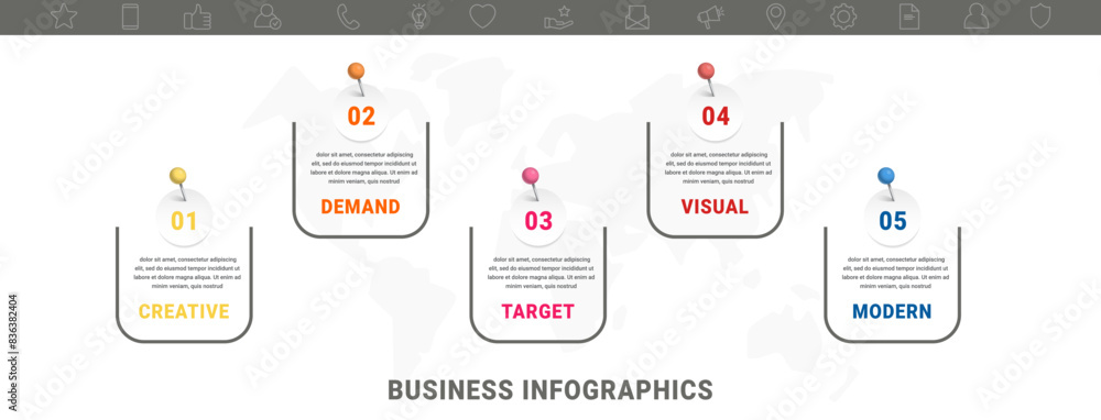 Poster vector modern infographic flat template pin and circles for diagram, graph, presentation. business c