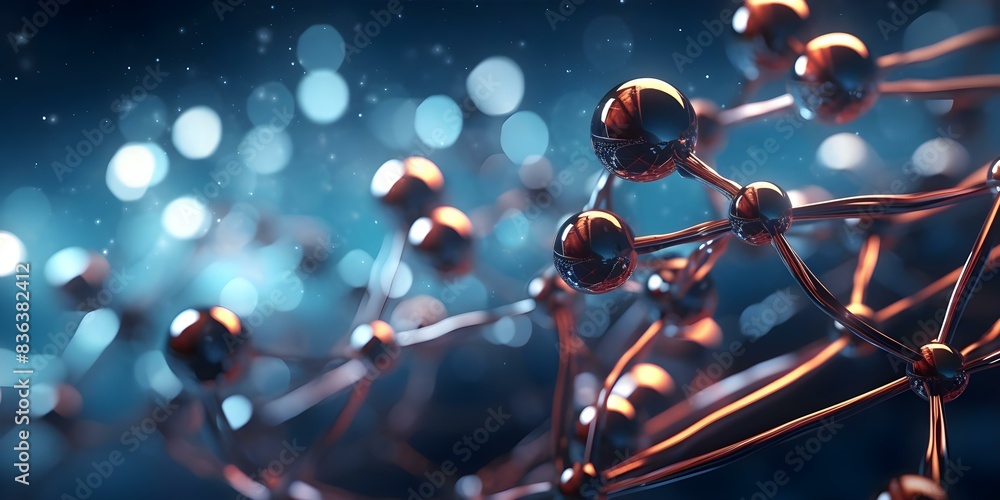 Poster visualization of interconnected molecular structures demonstrating chemical bonds and interactions. 