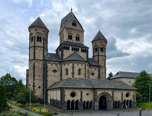 Obraz premium Maria Laach Abbey is a Benedictine abbey situated in Glees, on the southwestern shore of the Laacher See (Lake Laach), in the Eifel region of the Rhineland-Palatinate in Germany