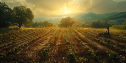 Countryside Cash Crop: Farmer Cultivating Money Field, generative ai