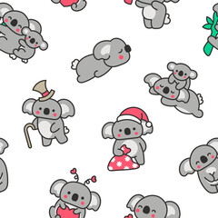 Naklejka premium Cute kawaii koala bear. Seamless pattern. Australian animals cartoon character. Hand drawn style. Vector drawing. Design ornaments.