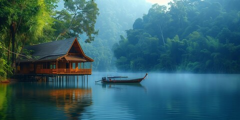 Fototapeta premium Tranquil Tropical Retreat, generative ai