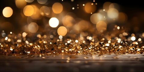 Gold Bokeh Glitter Background for a Luxurious and High-End Aesthetic. Concept Luxury Photoshoot, Gold Bokeh Background, High-End Aesthetic