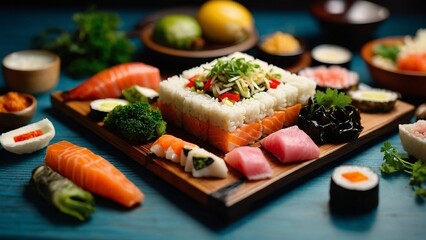 sushi with salmon and wasabi