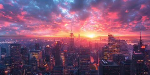 Fototapeta premium Dawn Reflections in a Modern Metropolis, generative ai