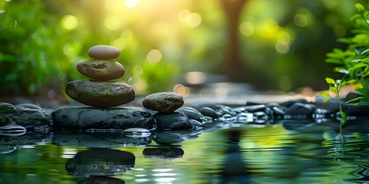 Imaginative journey through serene landscapes invites inner peace and balance. Concept Nature Photography, Mindfulness, Serenity, Balance, Inner Peace