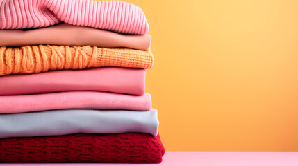A pile of cozy sweaters in different colors